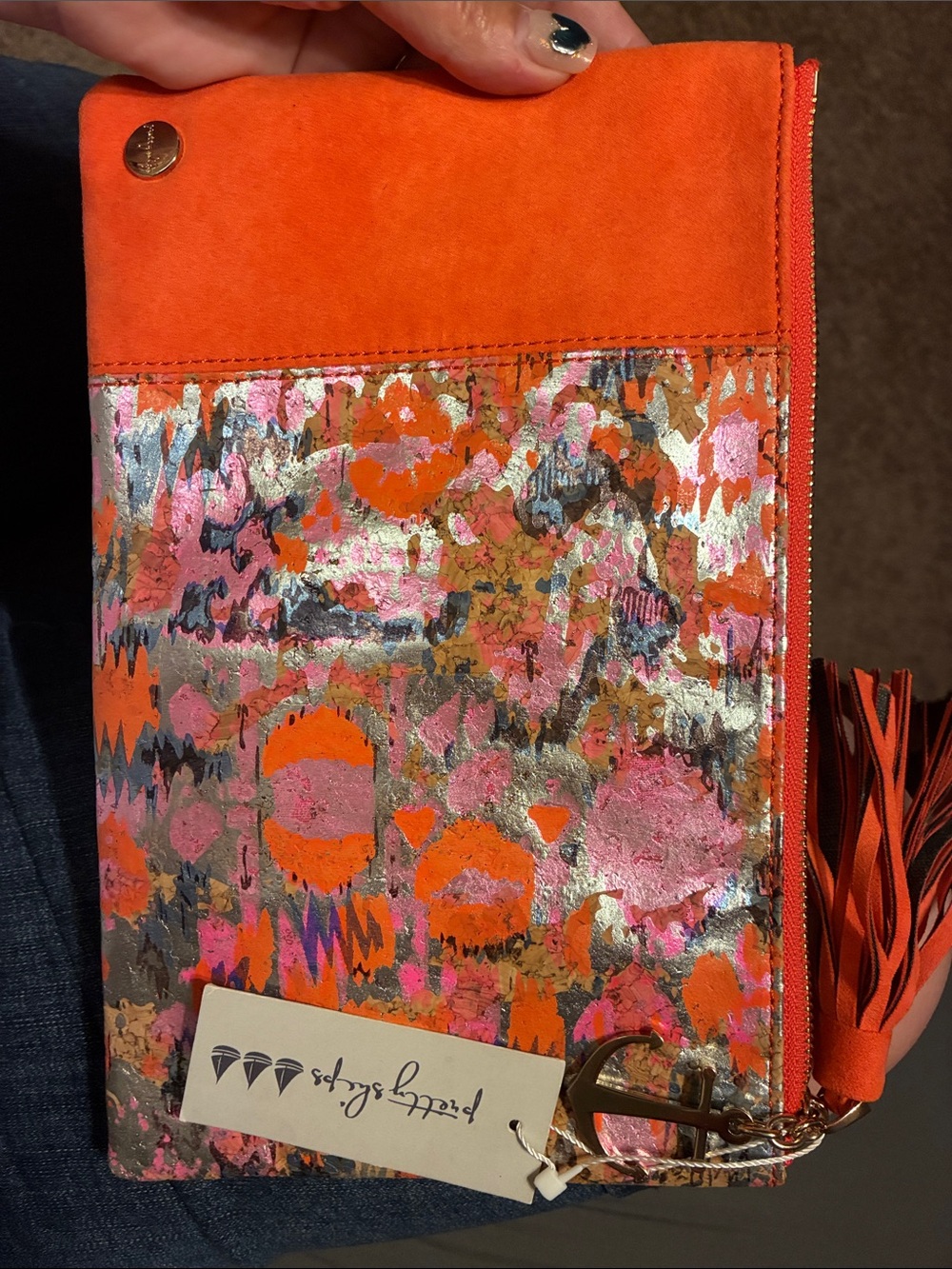 Orange Metallic Patterned Cosmetic Pouch